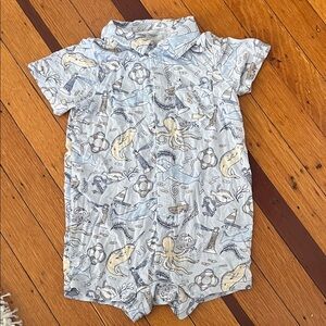 Angel Dear Light Blue Nautical Print Baby One-Piece